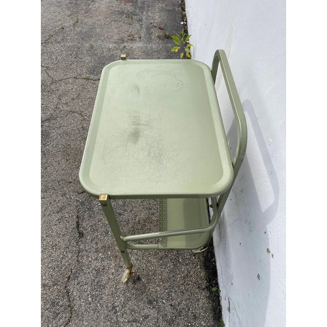 Mid 20th Century Vintage Metal Cart Bar Vintage Green Industrial Mid Century Console Wine Rack For Sale - Image 5 of 10