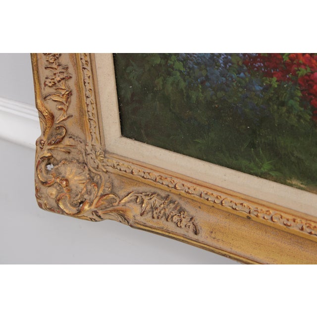 Large Hand Painted Oil Painting on Canvas Outdoor Garden Scene For Sale - Image 11 of 18