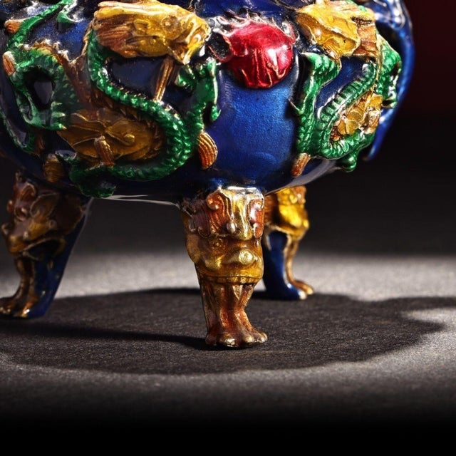 Gilt Cloisonné Dragon Motif Incense Burner / Censer For Sale - Image 9 of 9