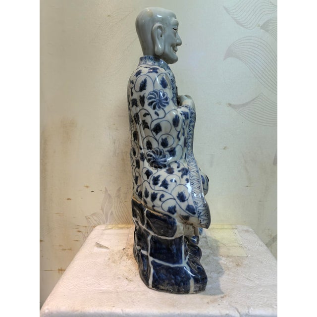 Chinese Vintage Ceramic Buddhist Sculpture,Hand Carved Blue and White Porcelain the Eighteen Arhats Statue For Sale - Image 4 of 8