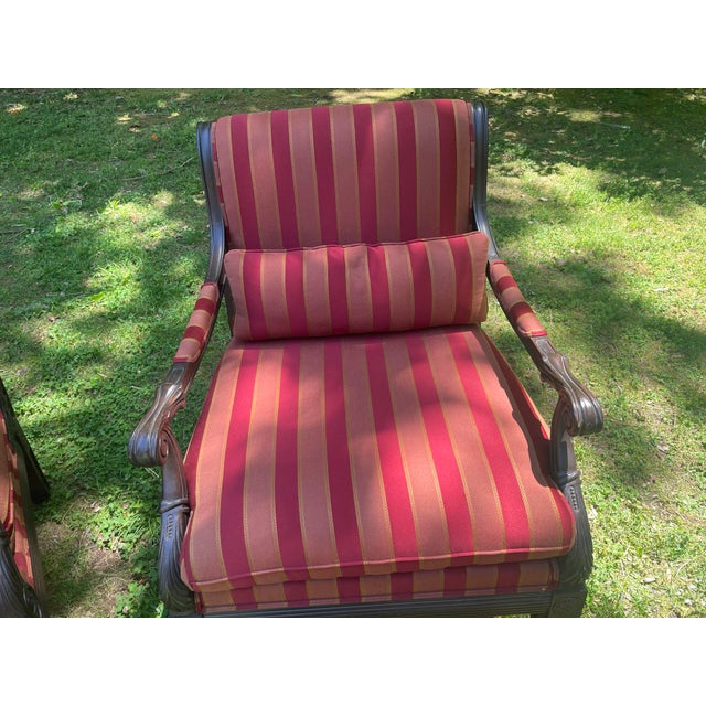Ethan Allen Newport Neoclassical Empire Lounge Armchairs Set of 2 Burgundy Gold Striped For Sale - Image 12 of 12
