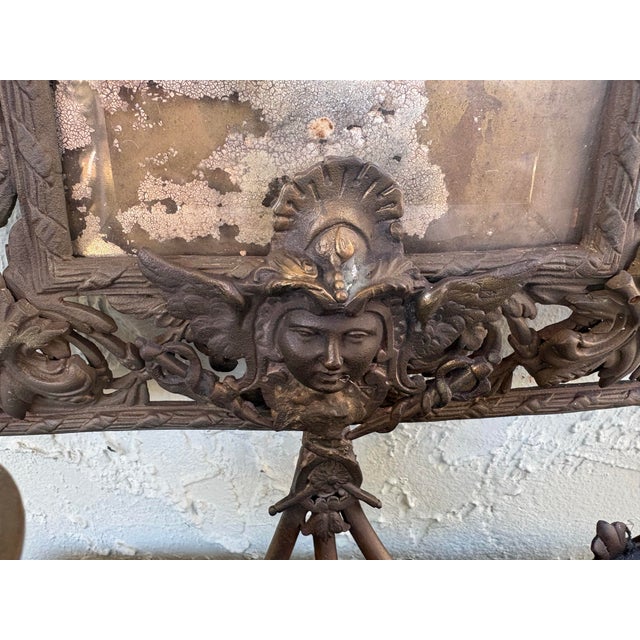Antique Baroque Revival Metal Wall Mirror With Integrated Candleholders, Circa 1890–1910 For Sale - Image 10 of 12