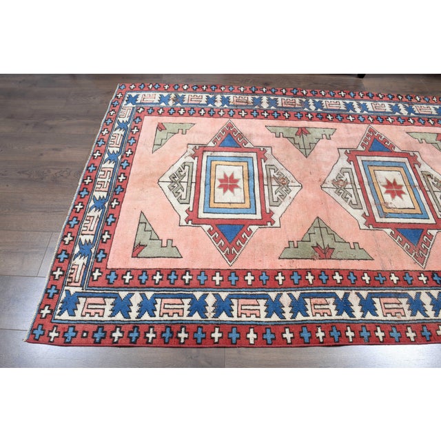 Pink 1970s Vintage Handmade Wool Cotton Pink Area Rug For Sale - Image 8 of 11