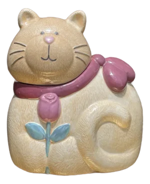 Vintage Treasure Craft Ginger Cat Cookie Jar W/ Flower by Susan Marie