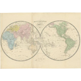 Antique Map of the World attributed to A. Vuillemin, 1854 For Sale