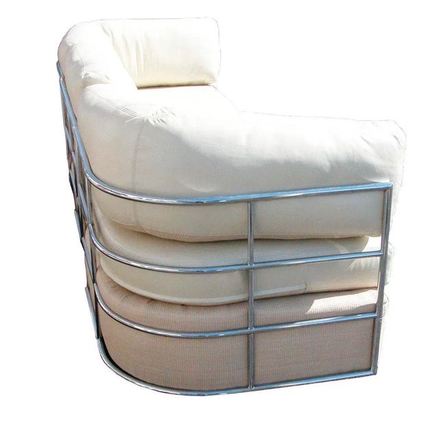 8 FT. Vintage Pas de Urbino style Three Piece Sectional Has been fully restored in a cream leather, with grass cloth...
