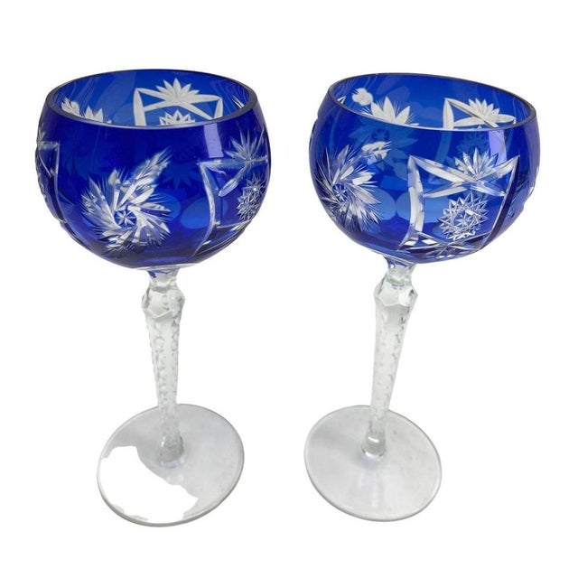 1950s Cobalt Stem Glasses in Crystal, 1950, Set of 6 For Sale - Image 5 of 16