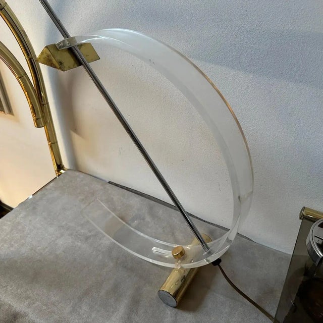 Greige 1980s Modernist Design Italian Arc Table Lamp For Sale - Image 8 of 12