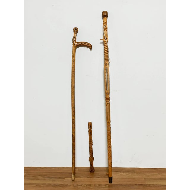 C. 1950s Hand Carved Folk Art Canes / Sticks by Joseph Deveau - Set/3 For Sale - Image 13 of 13
