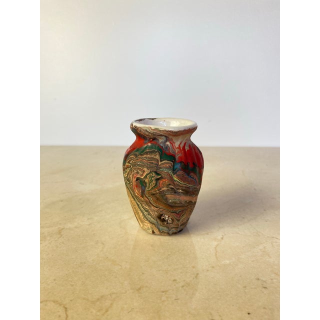 Vintage Marbled Porcelain Bud Vase in the Style of Nemadji or Ozark Pottery, Swirl Glaze Ceramic Vessel For Sale - Image 4 of 8