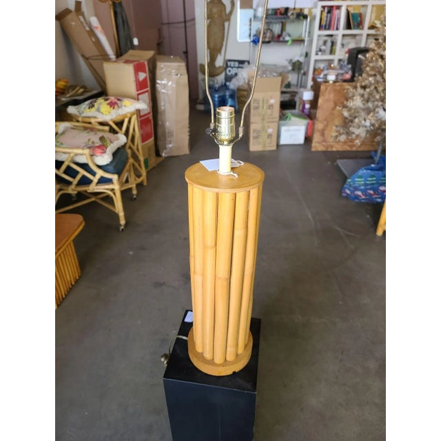 1950s Restored Mid-Century Fourteen-Strand Stick Reed Rattan Table Lamp W/ Fancy Wrapping For Sale - Image 5 of 6
