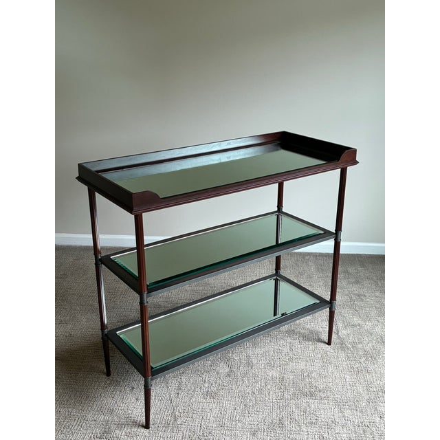 Late 20th Century Baker Jacques Garcia Tiered Mahogany Mirrored Beveled Glass Drybar Side Table For Sale In Charlotte - Image 6 of 12