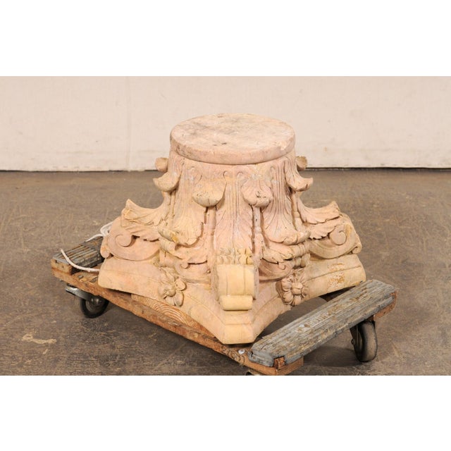 Spanish Vintage Spanish Carved Sandstone Corinthian Pedestal Base For Sale - Image 3 of 10