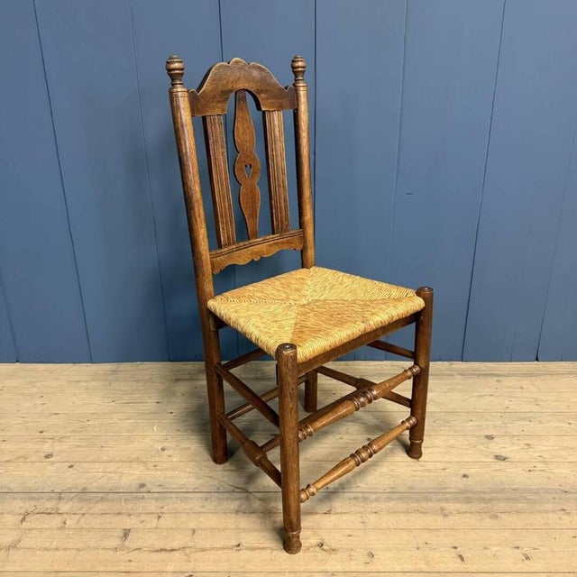 Textile Dutch Oak Chair with Rush Seat For Sale - Image 7 of 14