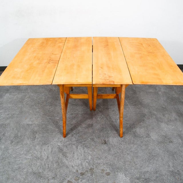 Champagne Mid Century Modern Dining Table Solid Maple Gate Leg Drop Heywood Wakefield Leaf For Sale - Image 8 of 12