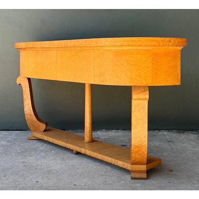 Camel Vintage Deco Burl Console Table For Sale - Image 8 of 18