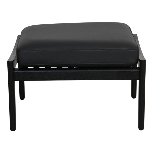 Black GE-290 Ottoman in Black Leather by Hans J. Wegner, 1980s For Sale
