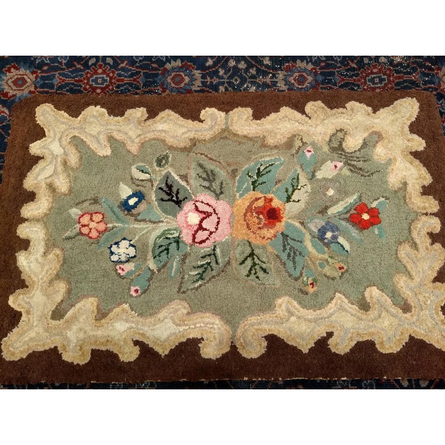 Vintage Hand Hooked Rug, Wool & Cotton, Floral Pattern, American Folk Art, 2x4 For Sale - Image 4 of 7