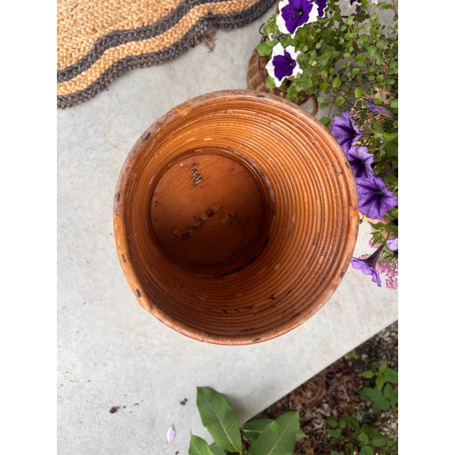 Camel Vintage Mid Century Crespi Style Pencil Reed Rattan Pedestal Bamboo Planter Italian For Sale - Image 8 of 12