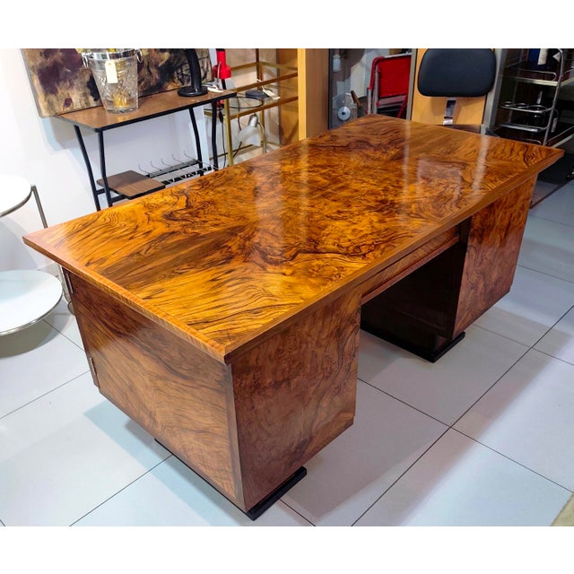 Brown Vintage Burl Walnut Desk, 1930s For Sale - Image 8 of 17
