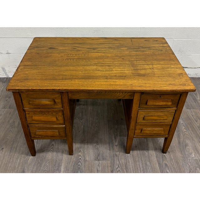 Arts & Crafts Vintage Arts & Crafts Mission Oak Pedestal Teacher Desk Office Desk Library Desk For Sale - Image 3 of 14
