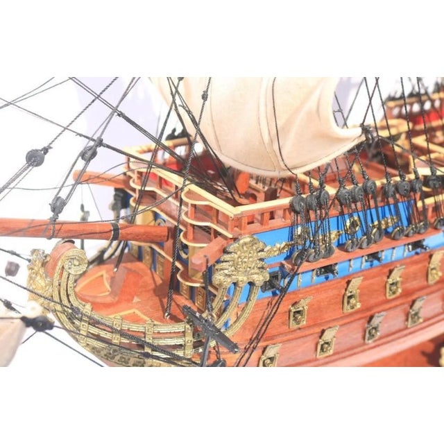 Exquisite Handcrafted Wooden Ship Model – Luxury Nautical Home Decor Statement Piece for Modern Interiors For Sale - Image 9 of 13
