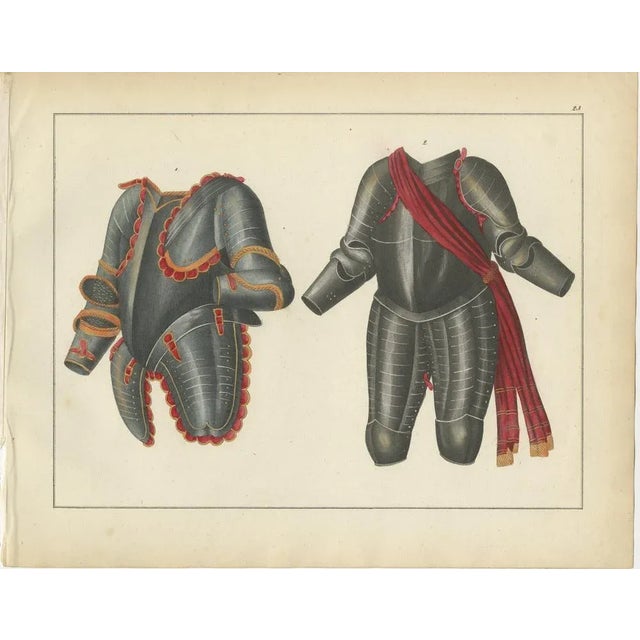 19th-Century Hand-Coloured Lithograph of Ornate Parade and Tournament Armor This striking hand-coloured lithograph...