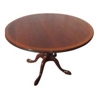 1980s Stickley Round Kitchen Dining Table Cherry Banded For Sale