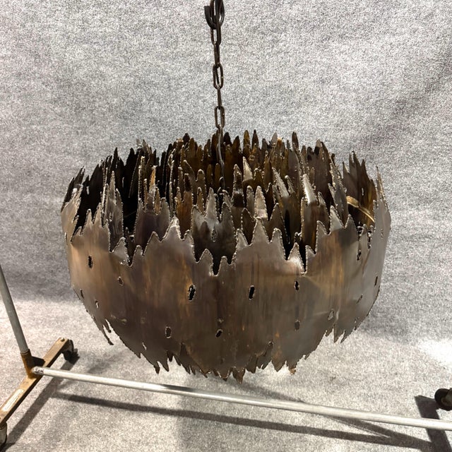 1960s 1960s Mid Century Brutalist Torch-Cut Metal Chandelier by Tom Greene For Sale - Image 5 of 6