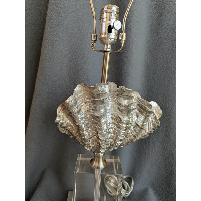 Late 20th Century Giant Silver Clam Shell Table Lamp For Sale - Image 9 of 11