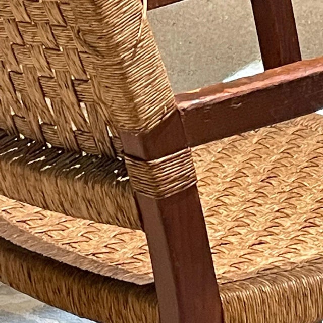 1940s Clara Porset Style Armchair, Red Pine Wood & Seagrass, Mexico, 1940s For Sale - Image 5 of 14