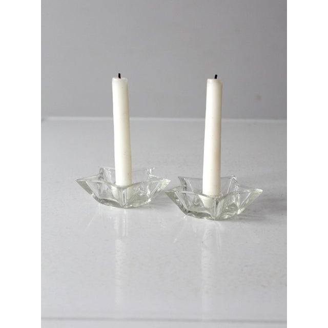 Transparent Vintage Cut Glass Star Candle Holders Pair For Sale - Image 8 of 10