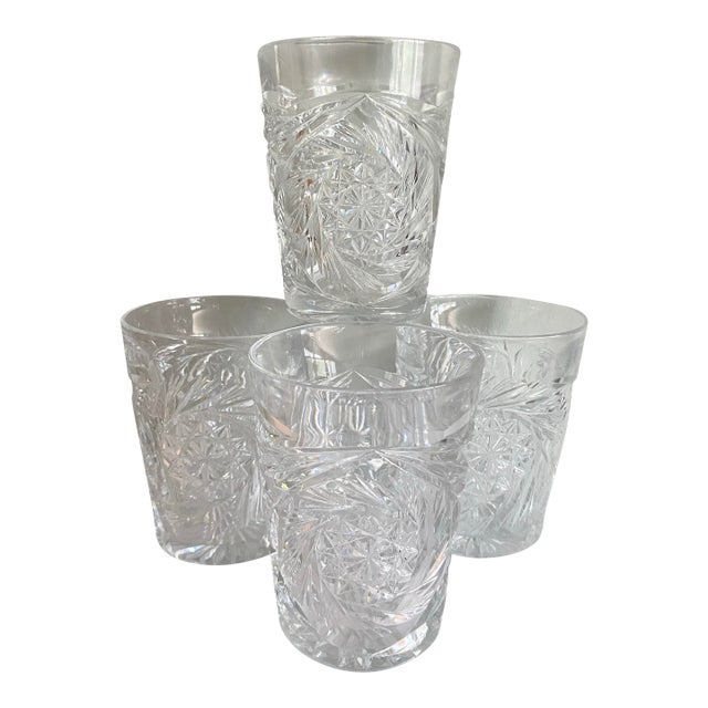 Antique Hand Cut Crystal Double Old Fashioned Glasses - Set of 4 For Sale