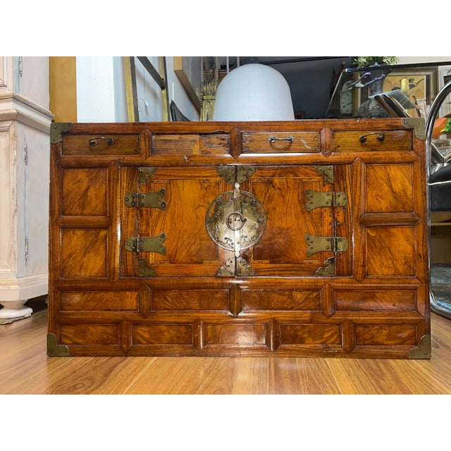 This listing is for an antique Korean elmwood chest. This chest/cabinet dates to the late Chosŏn period (late 19th...