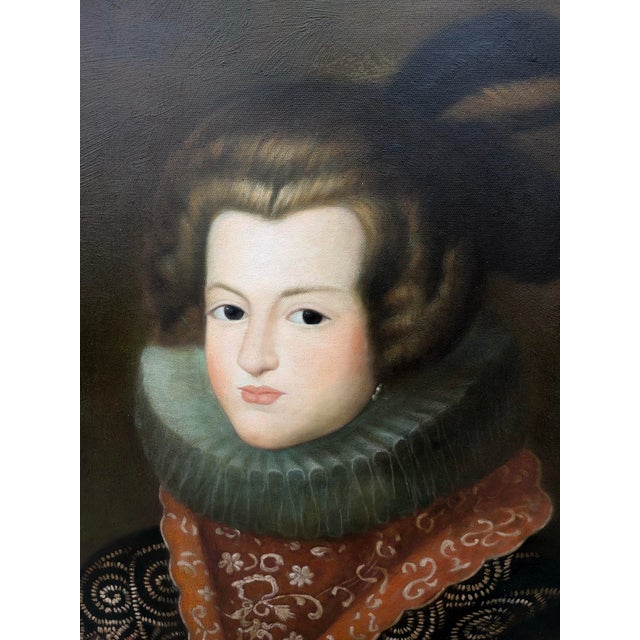 Large Vintage Old Master Style Noblewoman Oil Portrait For Sale - Image 4 of 8