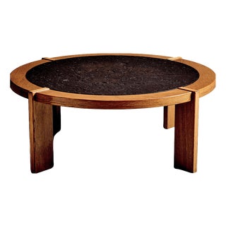 French Oak Frame Coffee Table with Slate Inset, 1970s For Sale