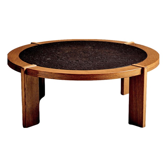 French Oak Frame Coffee Table with Slate Inset, 1970s For Sale