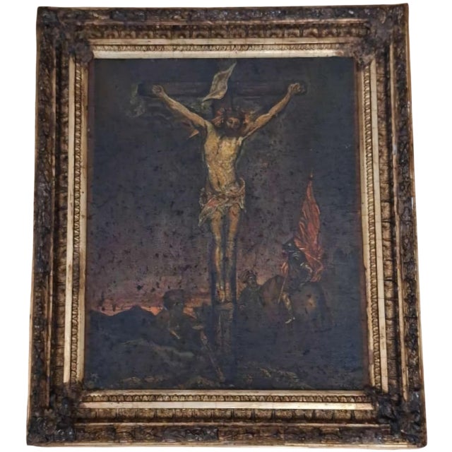 After Lucas Cranach the Elder, Crucifixion with Centurion, 1800s, Oil on Canvas & Wood For Sale - Image 12 of 12