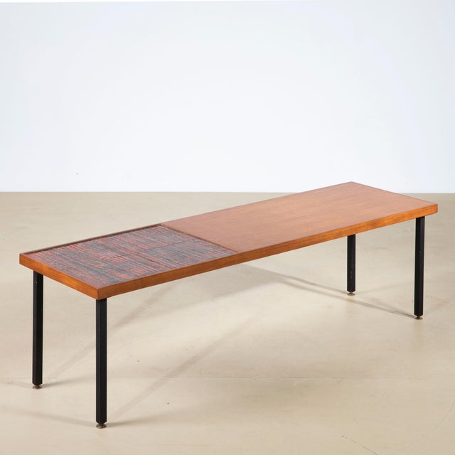 Mid-Century Modern Oak Veneered Coffee Table with Abstract Enamelled Copper Plaquette, Italy, 1956 For Sale - Image 3 of 10