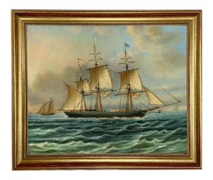 Baltimore Clipper Architect Framed Oil Painting Print on Canvas in Antiqued Gold Frame
