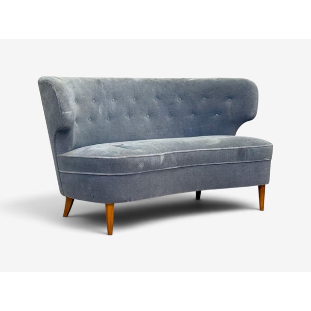Carl-Johan Boman, Finnish Modern, Settee, Velvet, Wood, Finland, 1950s For Sale - Image 4 of 10