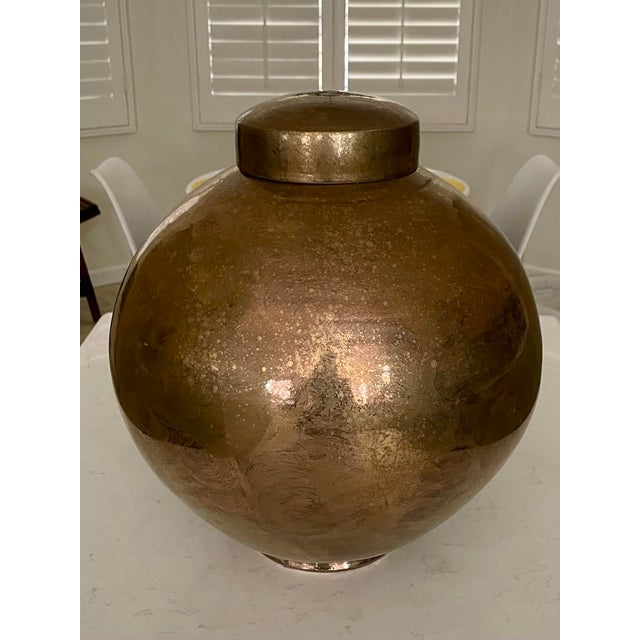 Steve Chase Gary McCloy Ceramic Gold-Bronze Glazed Ginger Jar Vase 1980s For Sale - Image 4 of 12