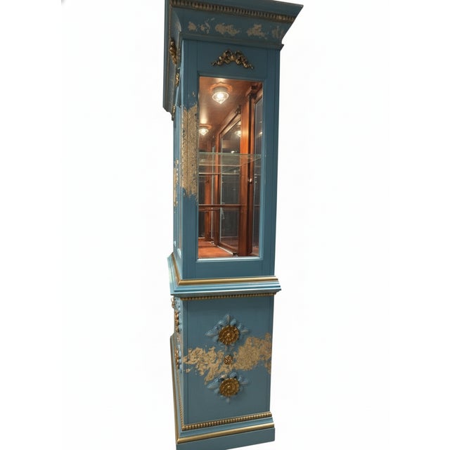 1990s "The Blue Duchess" Hand Painted Neoclassical Display Armoire, China Hutch For Sale - Image 5 of 16