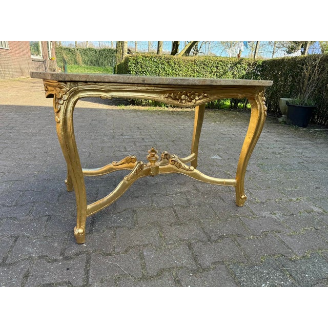 1940s French Louis XVI Gold Beech Marble Coffee Table For Sale - Image 4 of 8
