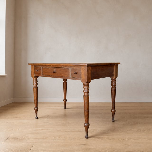 Antique Walnut Three-Drawer Writing Desk With Turned Legs For Sale - Image 17 of 18