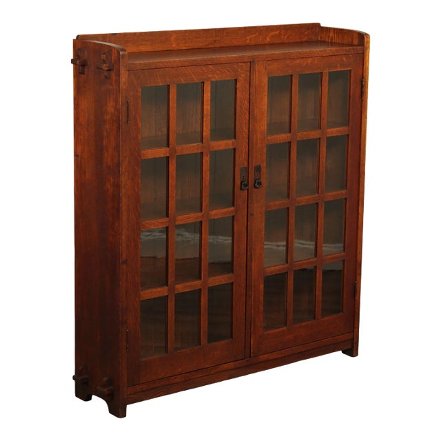 L. & J.G. Stickley Antique Mission Oak Two-Door Bookcase For Sale