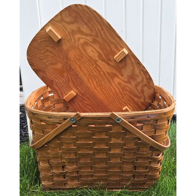 1980s Double Decker Wooden Picnic Basket For Sale - Image 5 of 10