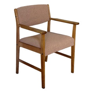 Oak Armchair With Upholstered Seat Danish Mid-Century Modern Vintage For Sale