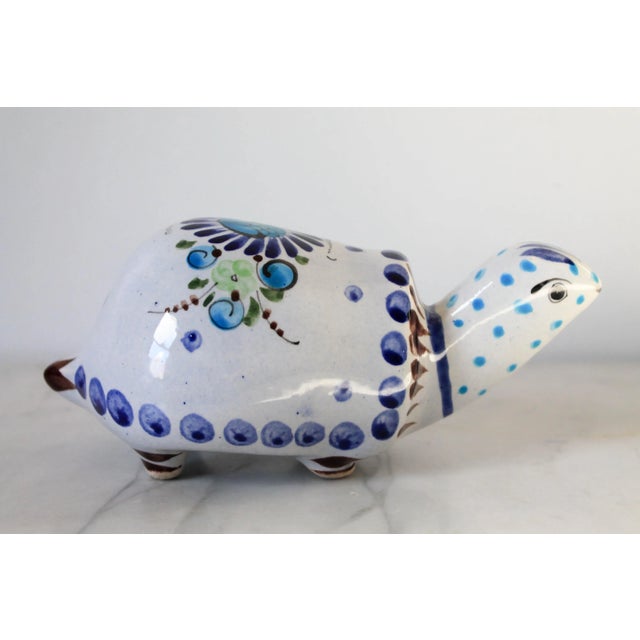 Mexican Vintage Hand Painted Mexican Pottery Turtle For Sale - Image 3 of 8