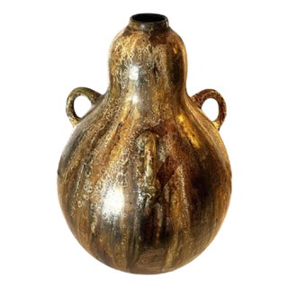 Vintage Art Nouveau Colocynth Vase with Three Handles by Roger Guerin, 1920 For Sale